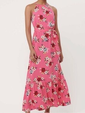 LOFT Hot Pink Floral Sundress with Spaghetti Straps